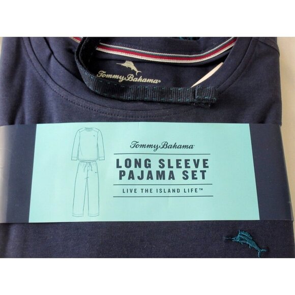 Tommy Bahama Men's Long Sleeve Island Life 2 Piece PJ set Tropical Navy Blue NWT - Picture 3 of 5